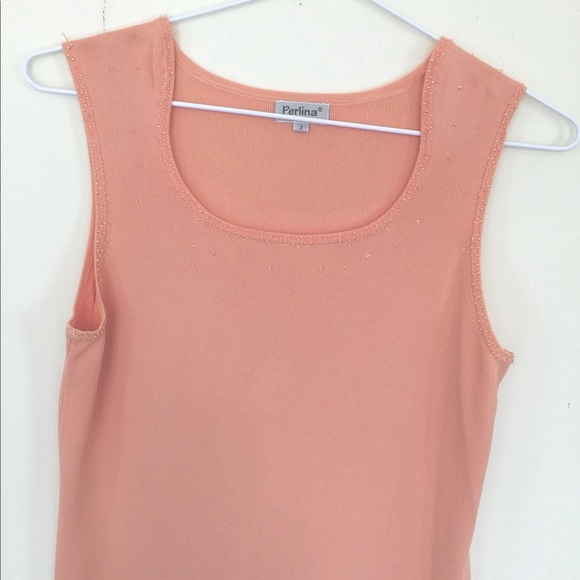 Nice Orange color rayon Knit Beaded Tank Top Squareish round neck US size M - Picture 4 of 5